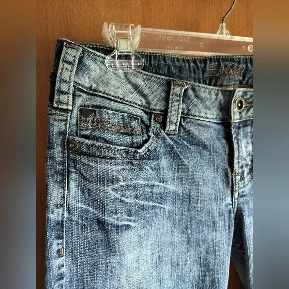 Y2K Low-rise Distressed Biker Silver Jeans Blue Vintage Wash Denim Women Size 29 - Picture 10 of 16